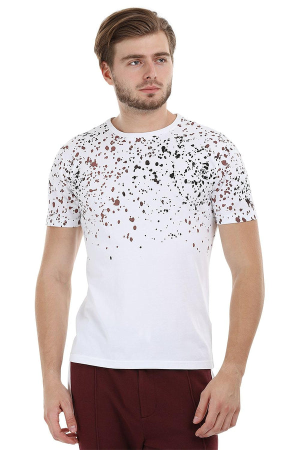 Splatter Print White Crew T-Shirt