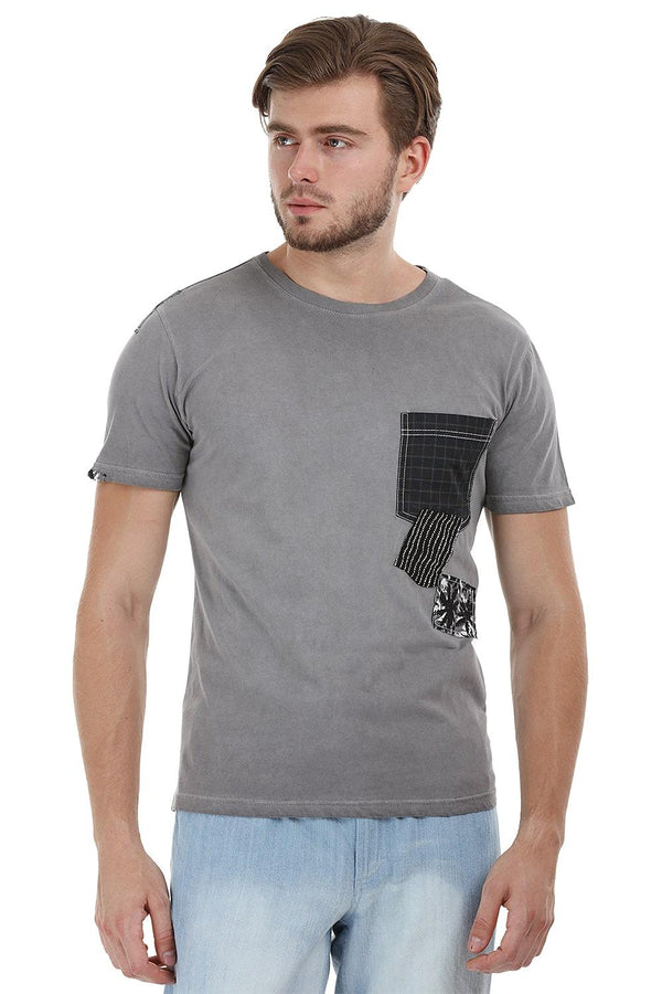 Patchwork Stone Wash Grey T-Shirt