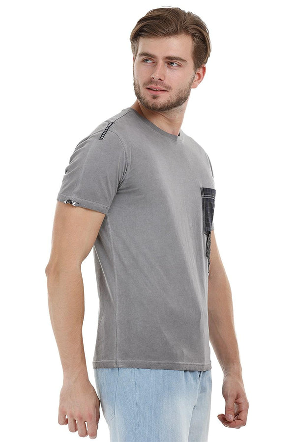 Patchwork Stone Wash Grey T-Shirt