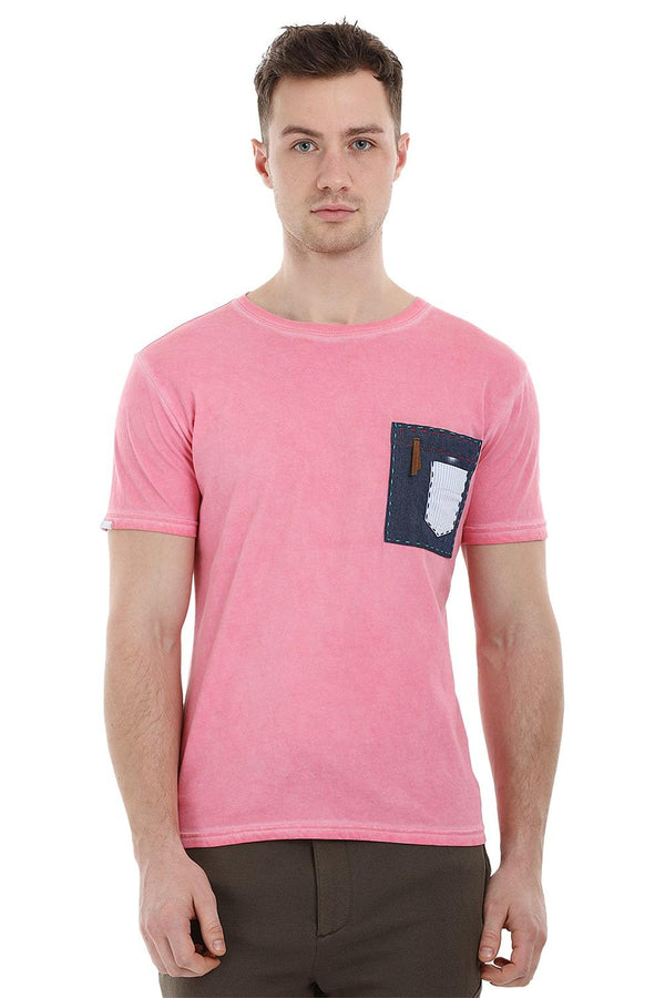 Patchwork Stone Wash Pink T-Shirt