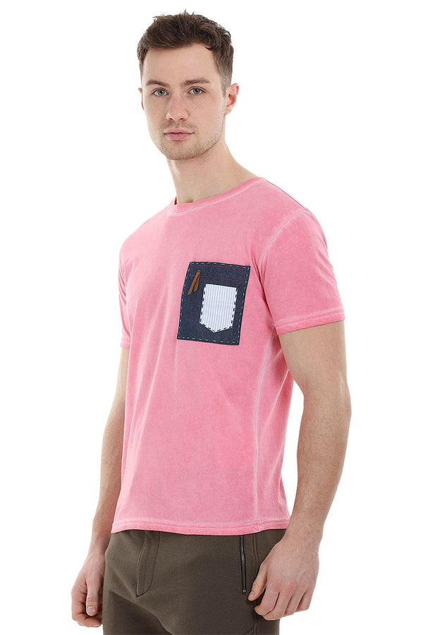 Patchwork Stone Wash Pink T-Shirt