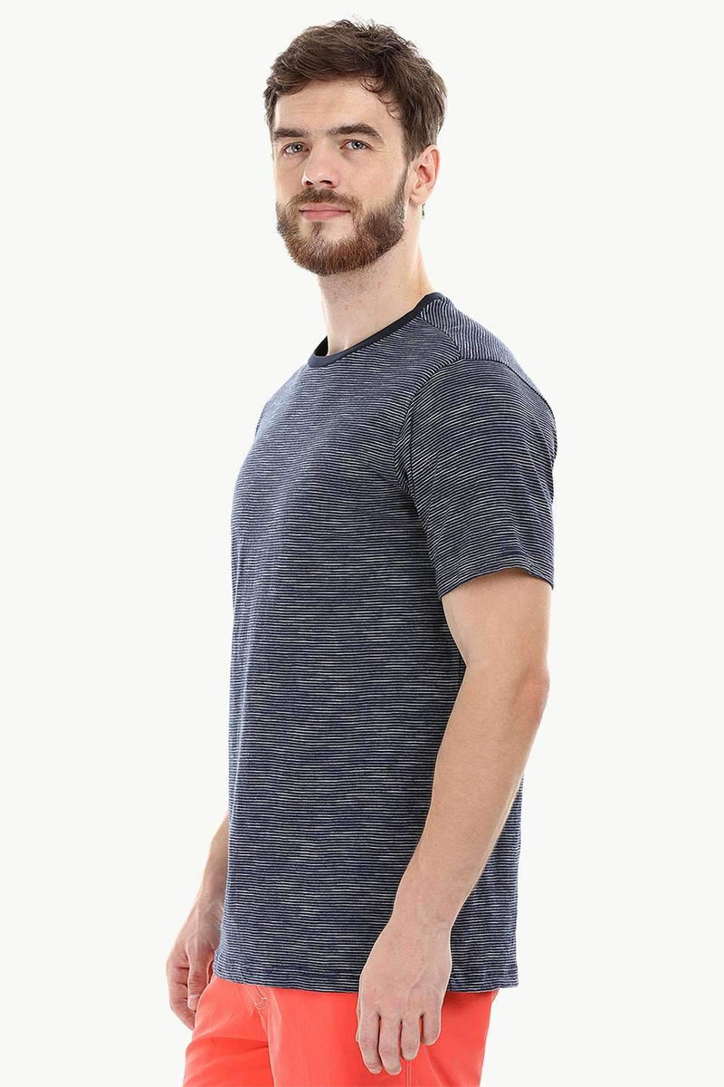 Navy Stripe Knit Crew T-Shirt