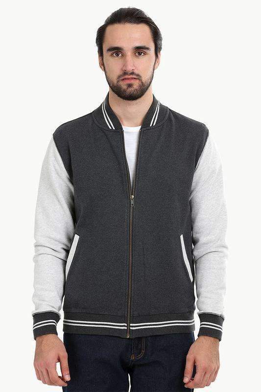 Full Zipper Charcoal Varsity Jacket