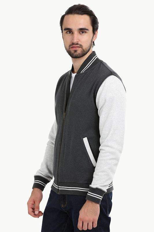 Full Zipper Charcoal Varsity Jacket