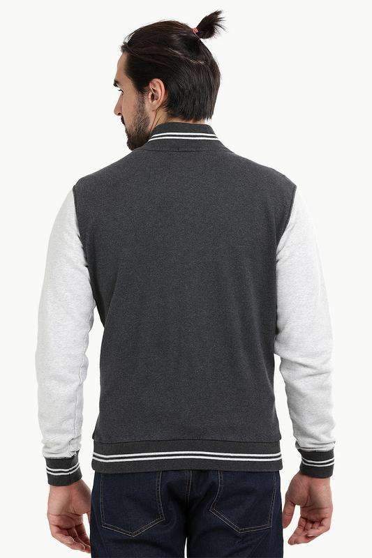 Full Zipper Charcoal Varsity Jacket