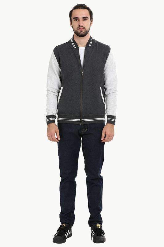 Full Zipper Charcoal Varsity Jacket