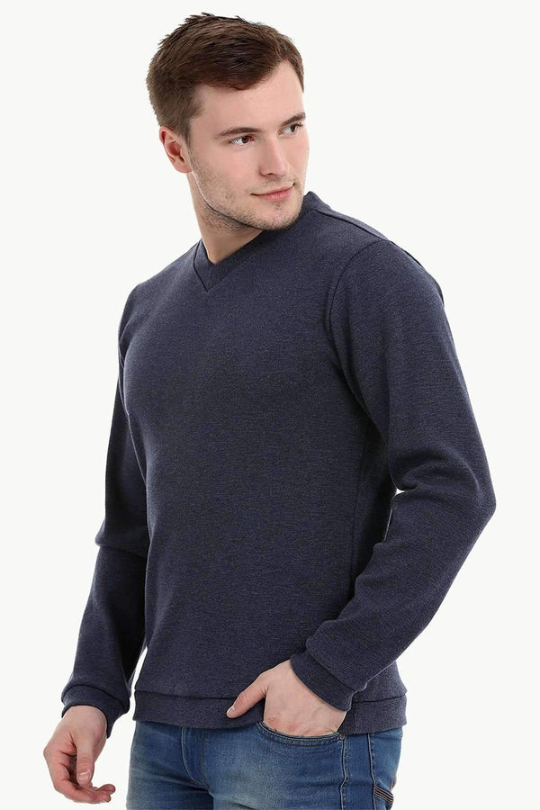 Men's Knit Navy V-Neck Sweatshirt