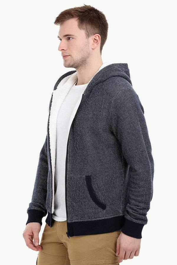 Men's Navy Fleece Sherpa Lined Hoodie