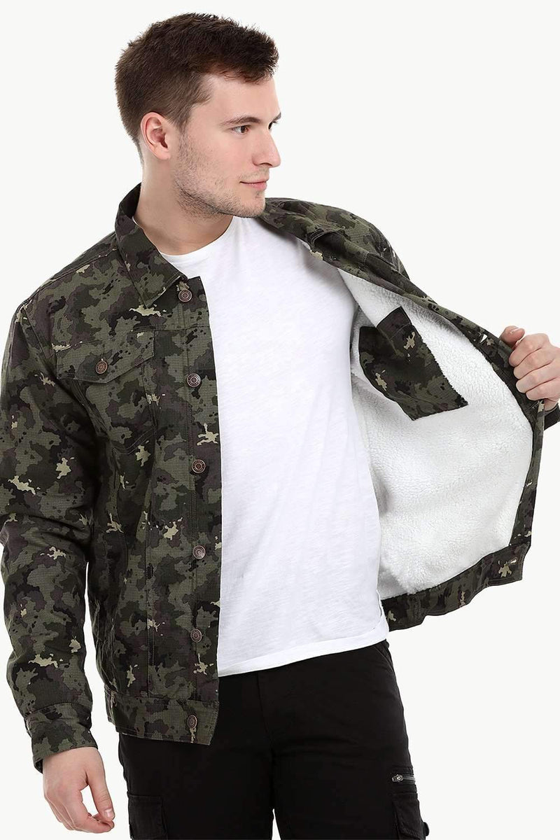 Men's Camo Print Sherpa Lined Jacket