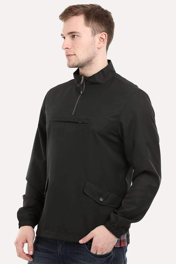 Men's Black Popover Sports Sweatshirt