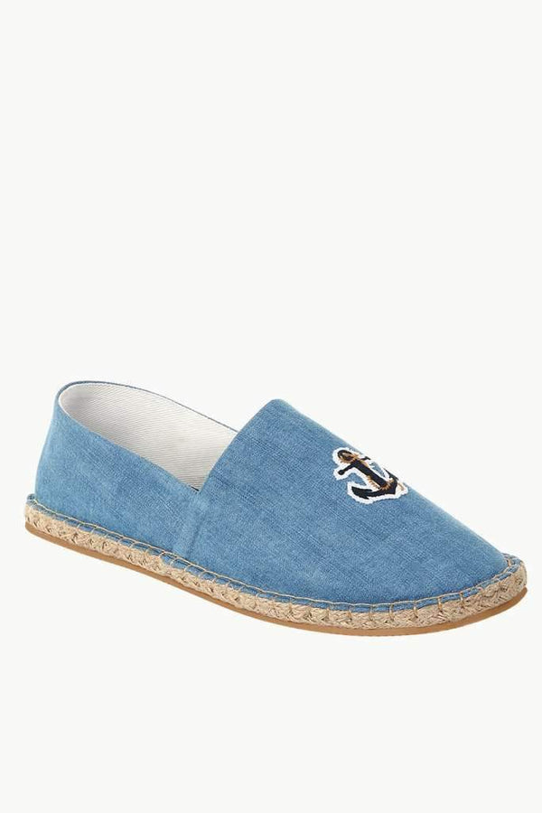 Denim Anchor Embroidered Espadrilles