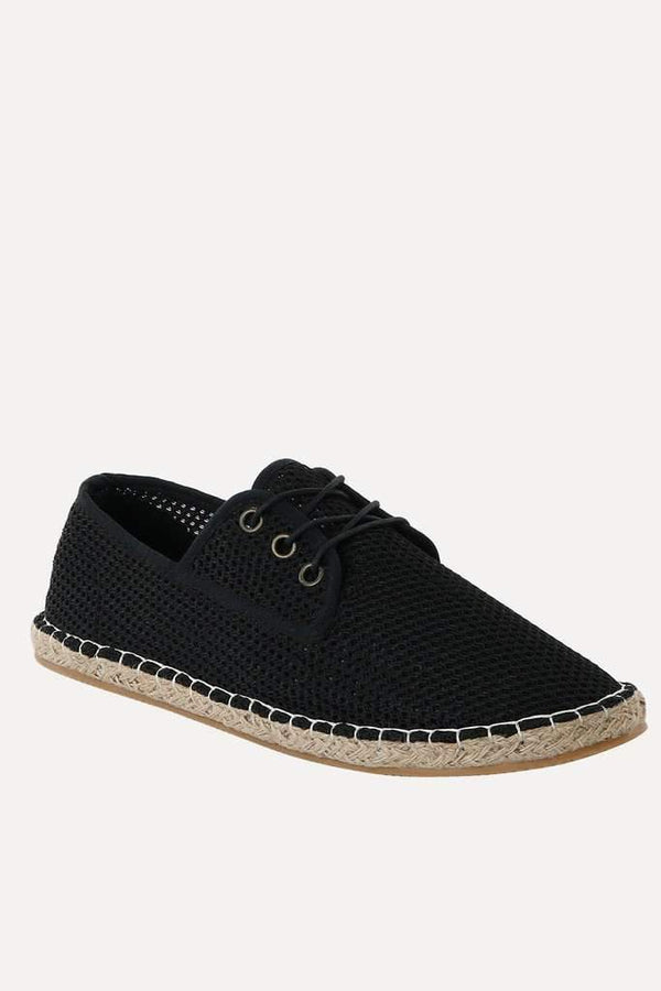 Lace Up Black Mesh Espadrilles