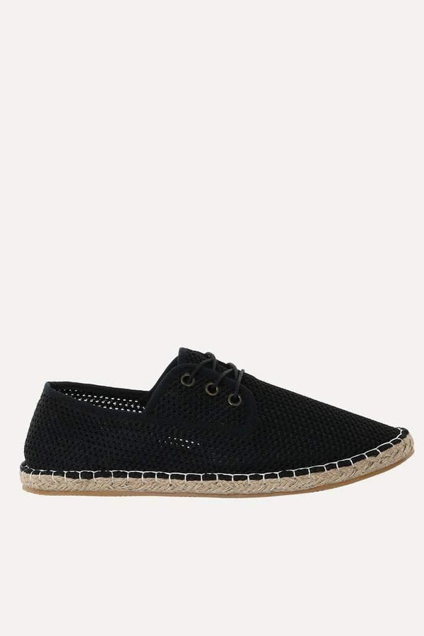 Lace Up Black Mesh Espadrilles