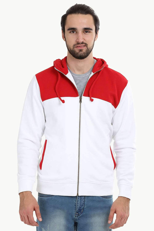 Colourblock Zipper Red Hoodie