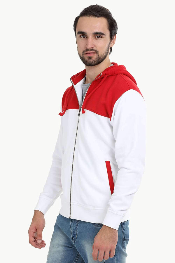 Colourblock Zipper Red Hoodie