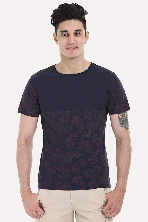 Contrast Solid Patch Floral Tee