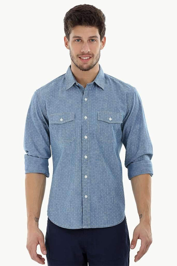 Cotton Chambray Printed Shirt