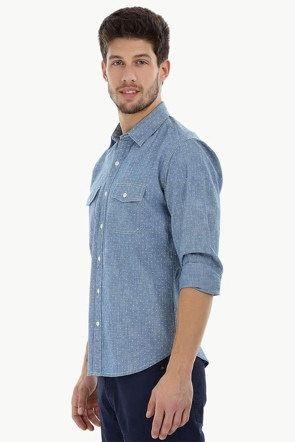 Cotton Chambray Printed Shirt