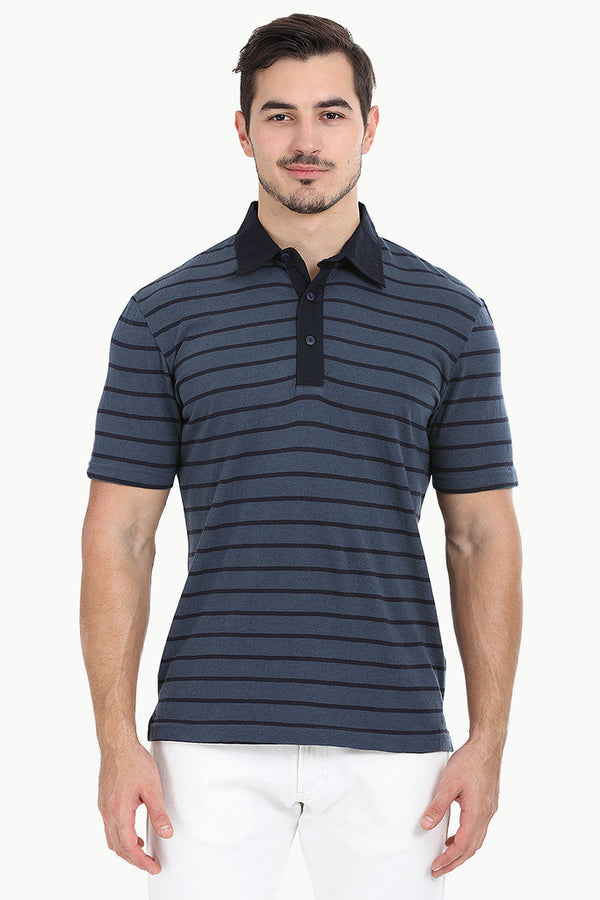 Cotton Linen Blend Contrast Collar Polo