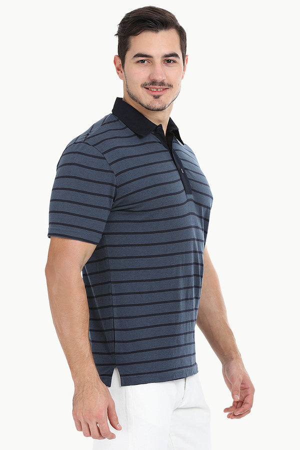 Cotton Linen Blend Contrast Collar Polo