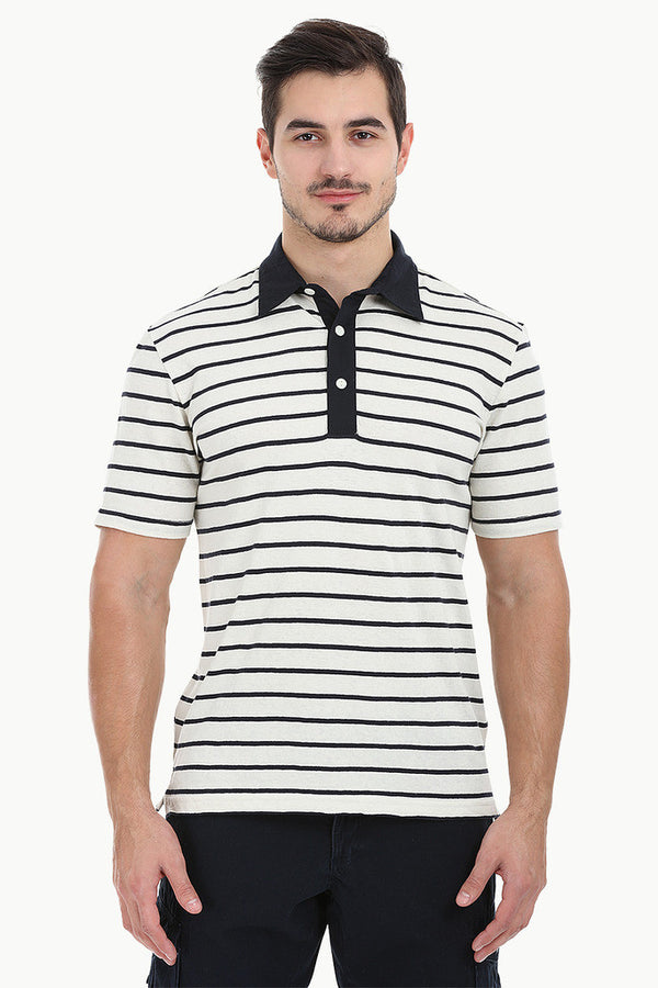 Cotton Linen Blend Contrast Collar Polo