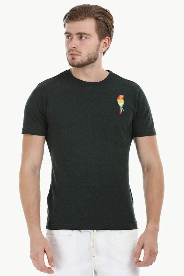 Green Parrot Embroidered T-Shirt