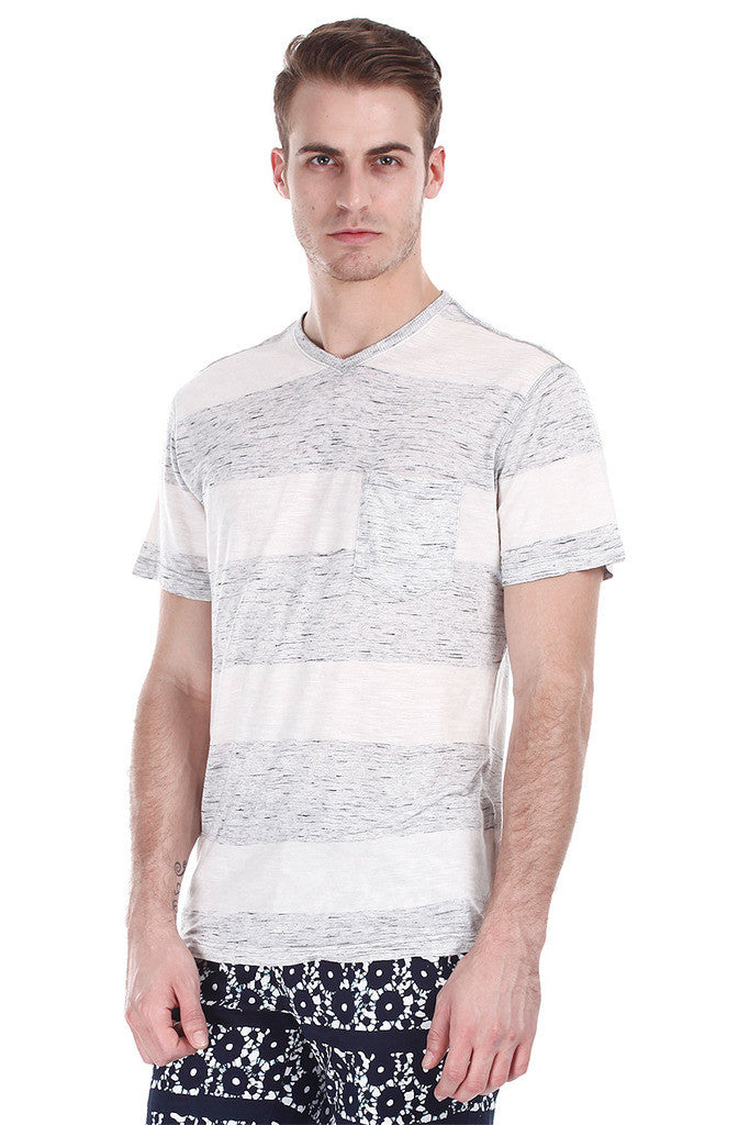 Grey Beige Speckled Stripe Short Sleeve Tee