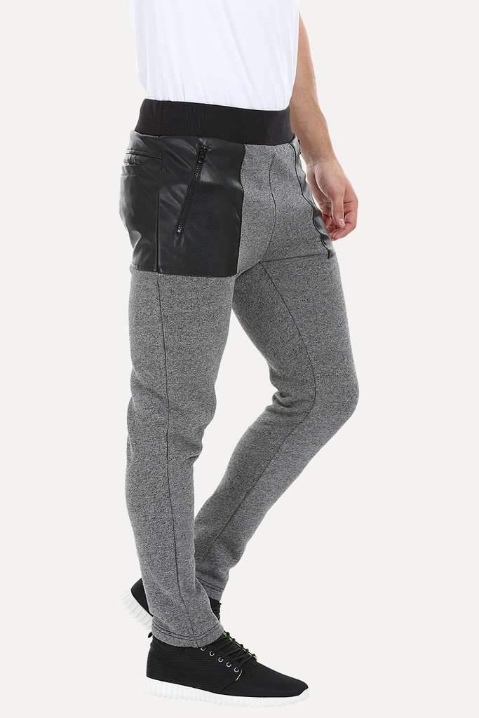Heather Knit Sweatpants With Faux Leather Patch – brinell