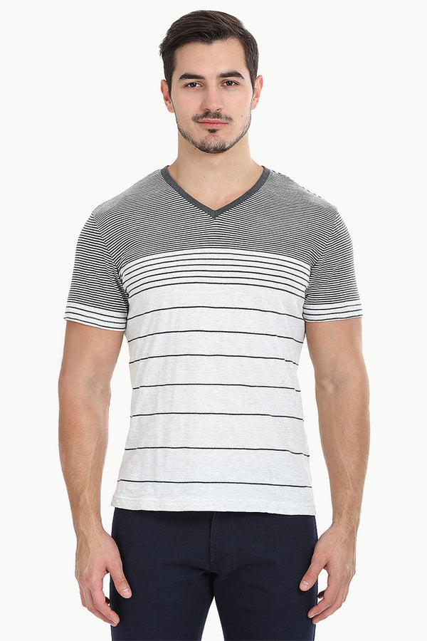 Heather Off-White Black Stripe Shirt