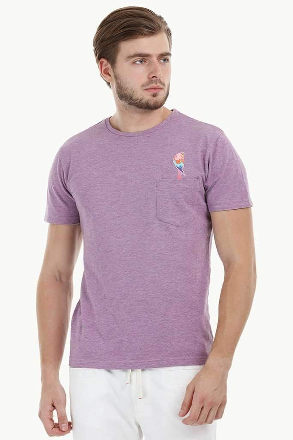 Lavender Parrot Embroidered T-Shirt