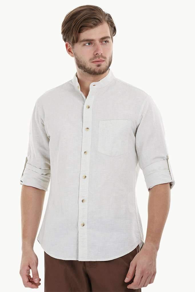 Mandarin Collar Chambray Shirt