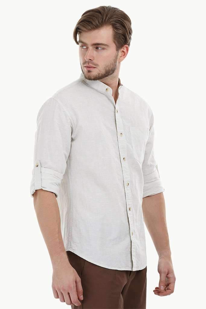 Mandarin Collar Chambray Shirt