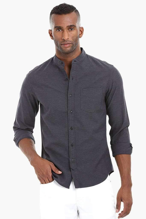 Mandarin Collar Solid Cotton Shirt