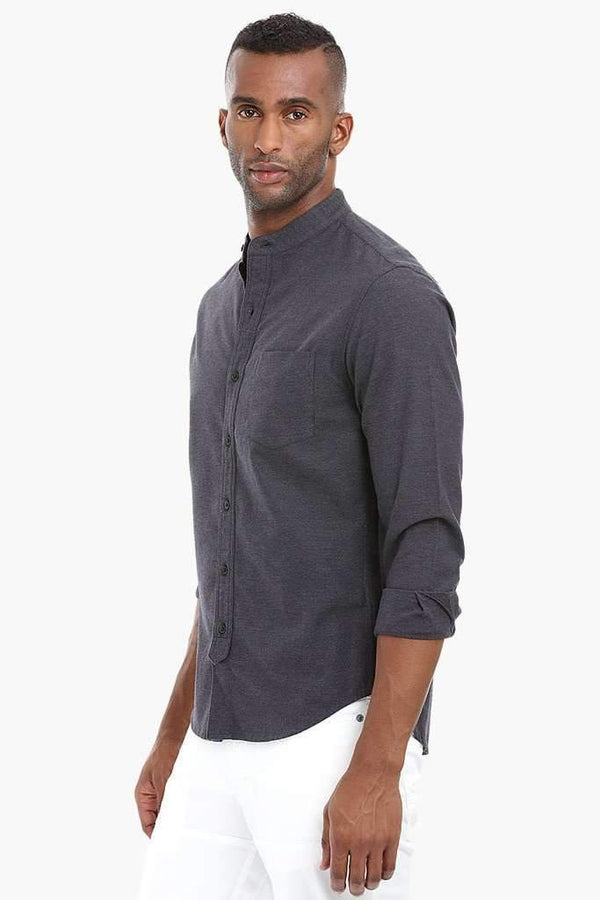 Mandarin Collar Solid Cotton Shirt