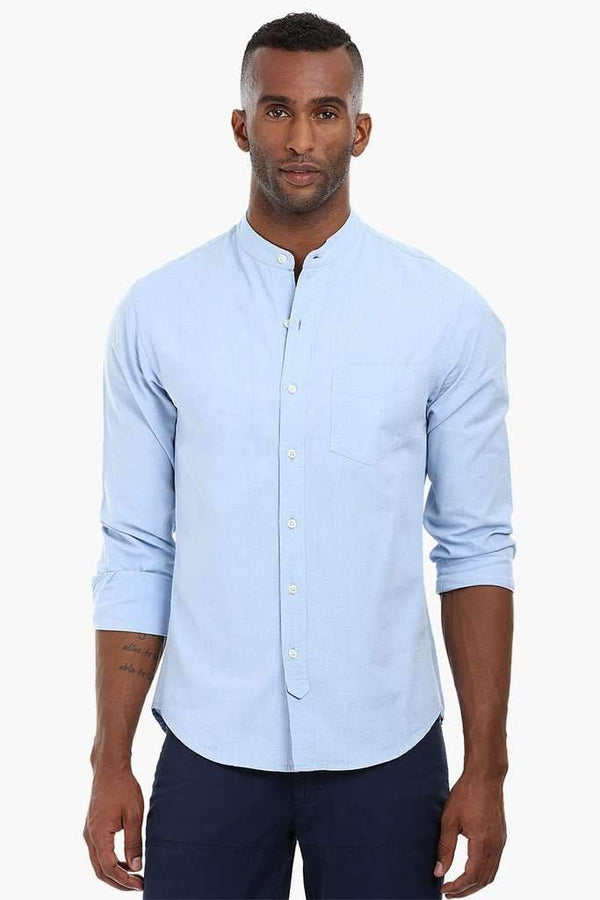 Mandarin Collar Solid Cotton Shirt