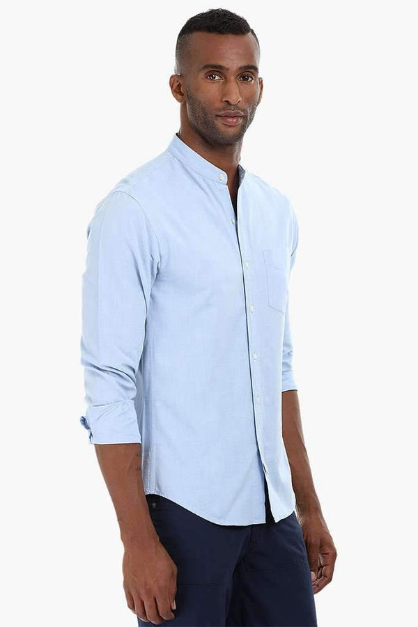 Mandarin Collar Solid Cotton Shirt