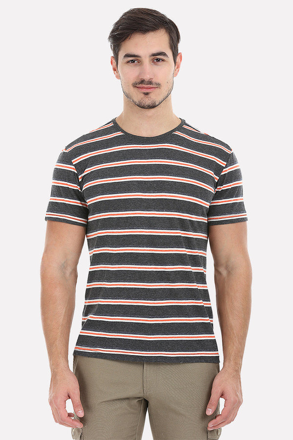 Orange And Grey Contrast Stripe Heather Tee