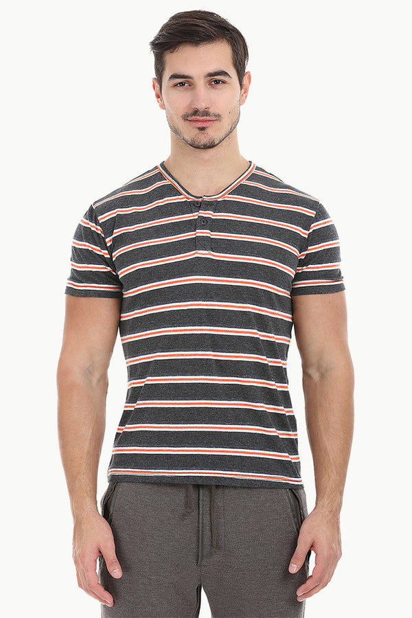 Orange And Grey Stripe Henley