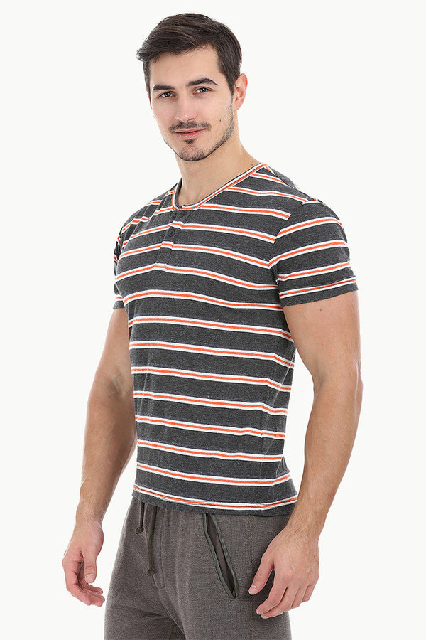 Orange And Grey Stripe Henley