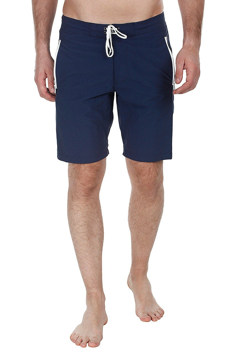 Swim board shorts with zipper side pockets