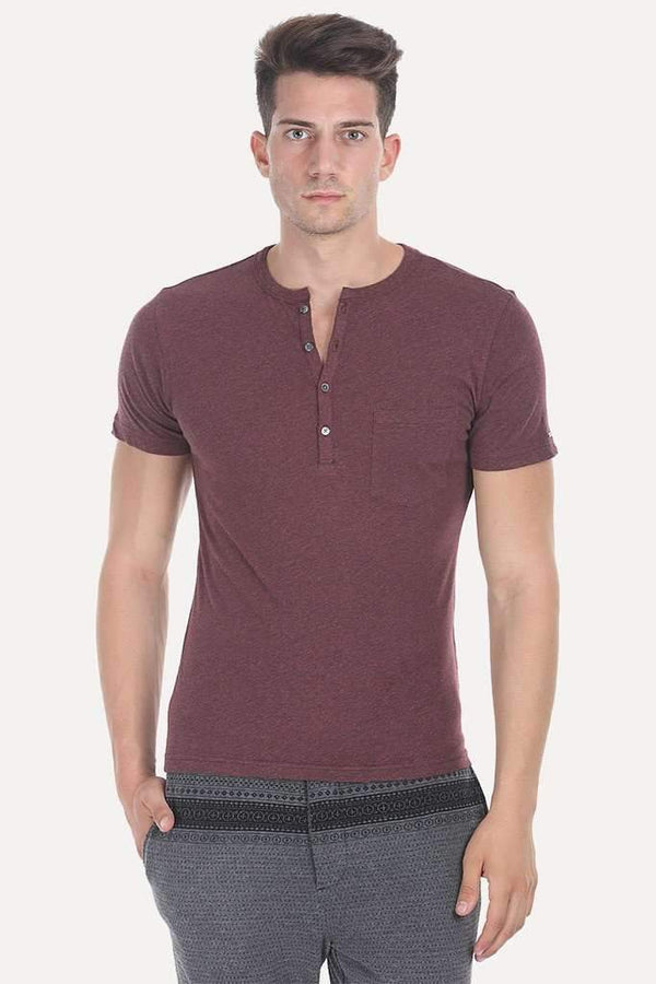 Short Sleeve Solid Henley