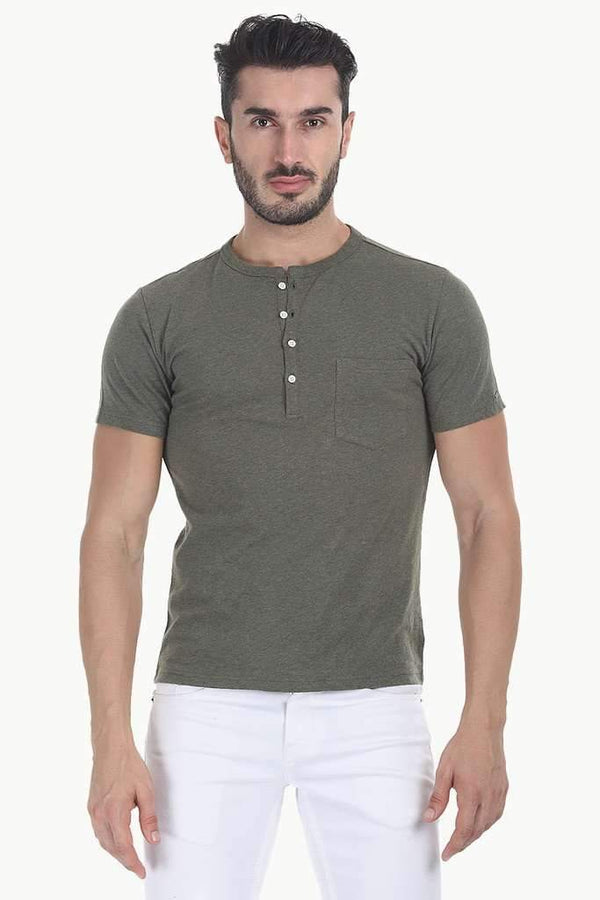 Short Sleeve Solid Henley