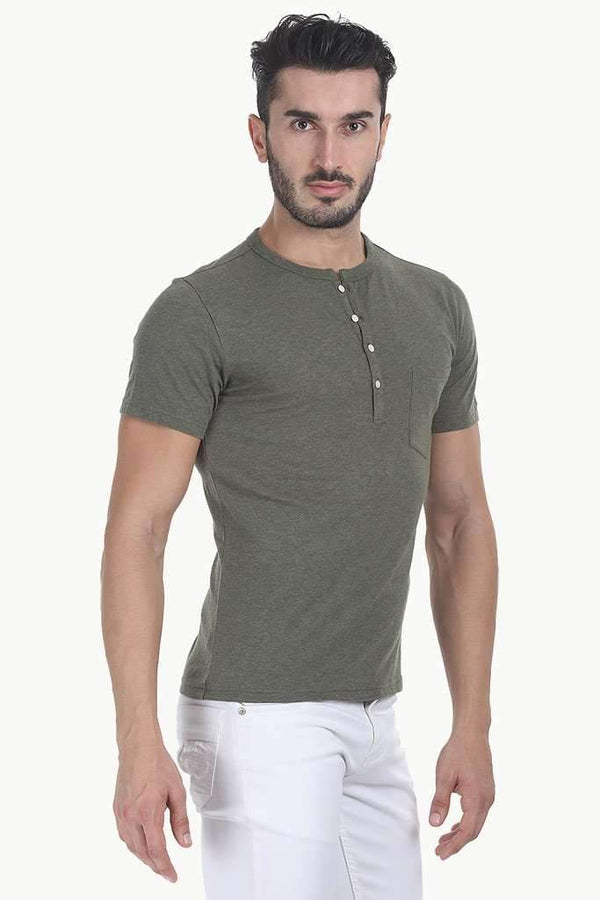 Short Sleeve Solid Henley