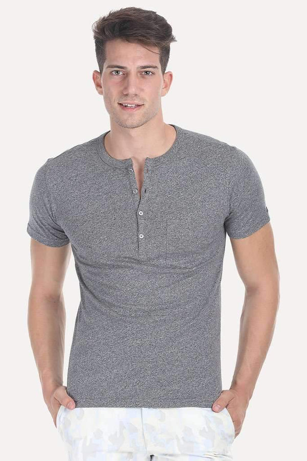 Short Sleeve Solid Henley