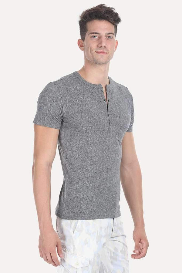 Short Sleeve Solid Henley