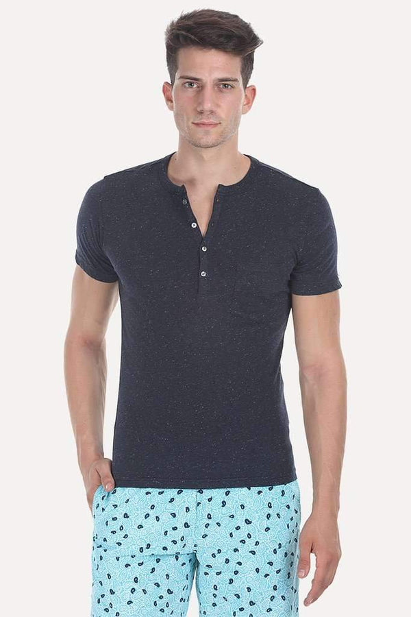 Short Sleeve Solid Henley