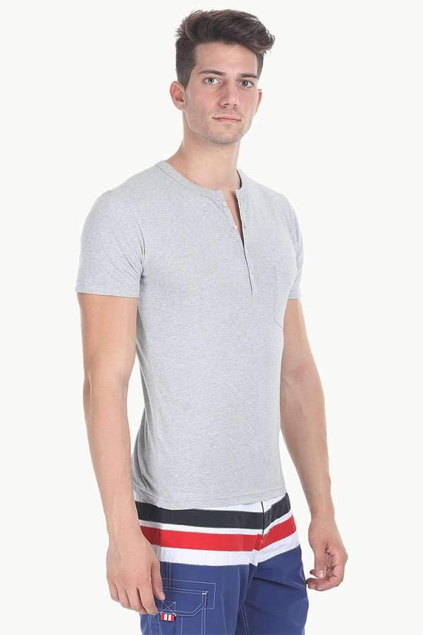 Short Sleeve Solid Henley