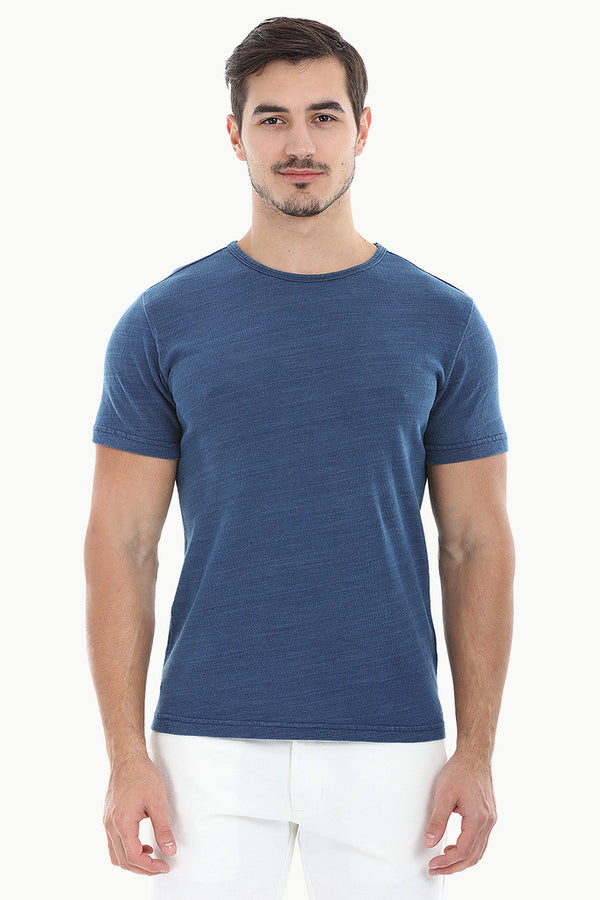 Solid Blue Crew Neck Tee