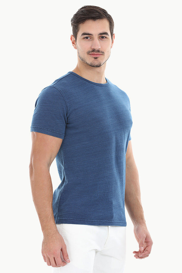 Solid Blue Crew Neck Tee