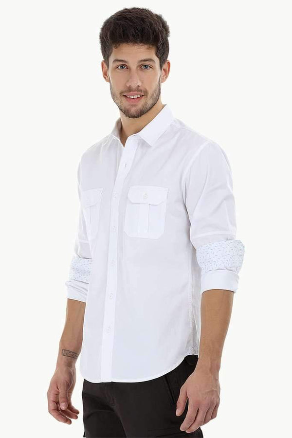 Solid Shirt with Pleated Pockets